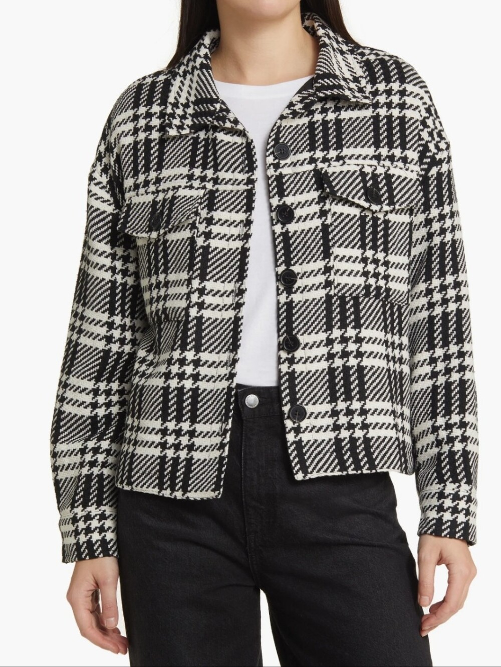 New 🆕 Sanctuary Black & White Plaid Button Jacket in Relaxed Boxy Fit, XS
